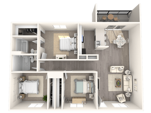 Floor plan for 3 beds, 2 baths, 1111 sqft